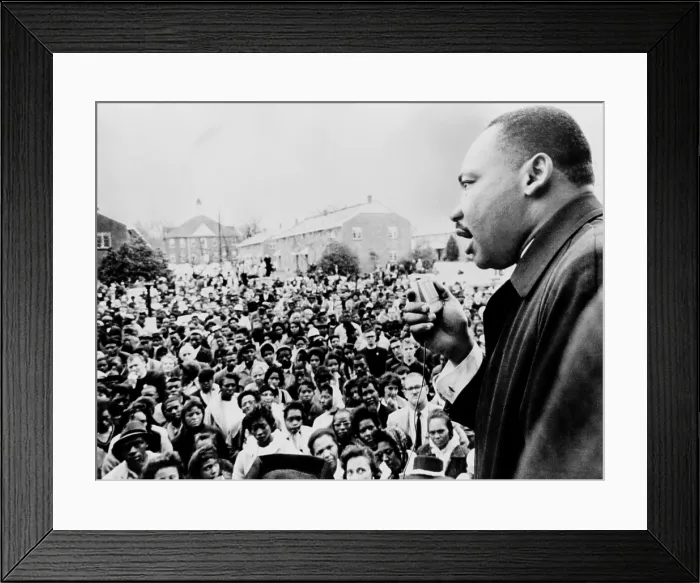 Framed Print : Martin Luther King addresses Selma demonstrators. The previous day 2, 500 protested the police violence of Bloody Sunday, on March 7, 1965 Framed Print : Martin Luther King addresses Selma demonstrators. The previous day 2, 500 protested the police violence of Bloody Sunday, on March 7, 1965