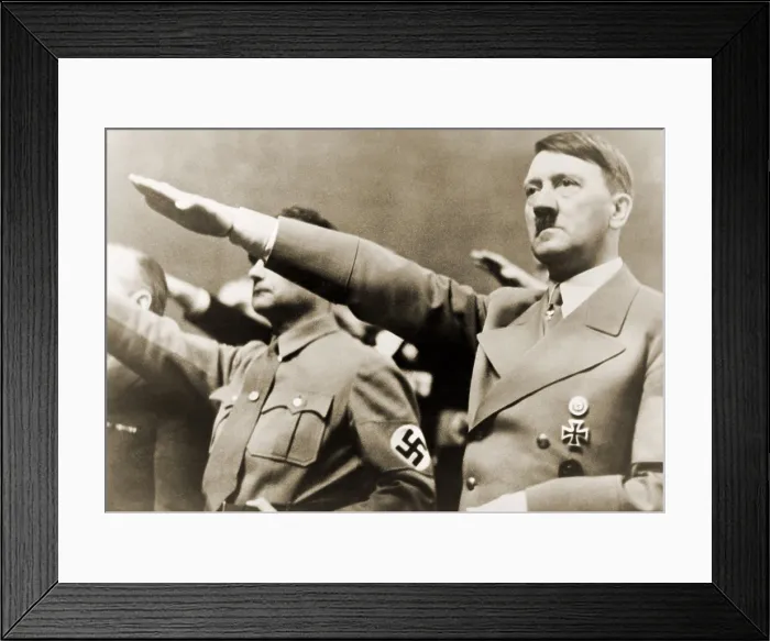 Framed Print : Adolf Hitler, giving Nazi salute. To Hitler's right is Rudolph Hess. 1939 Framed Print : Adolf Hitler, giving Nazi salute. To Hitler's right is Rudolph Hess. 1939