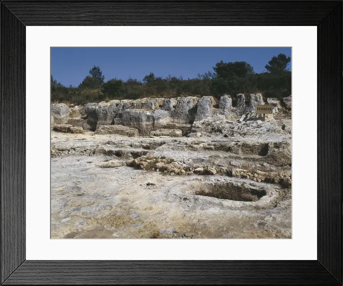 Framed Print : SPAIN. Olrdola. Iberian village. Place showing remains of a room that dates from the Neolithic to the 2nd c. BC, already in Iberian-Roman times. Iron Age. ; Iberian art