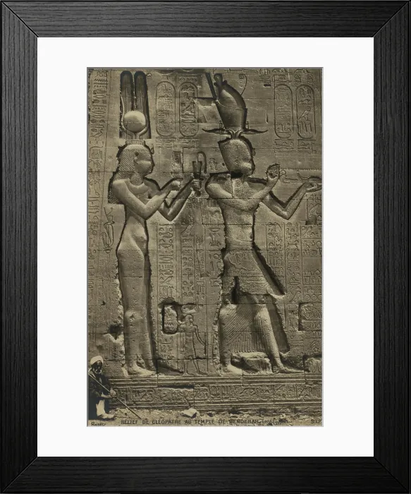 Framed Print : Relief sculpture of Cleopatra VII (69-30 BC), and her son by Julius Caesar, Caesarion, at the Temple of Hathor, Dendera. Ca. 35BC Framed Print : Relief sculpture of Cleopatra VII (69-30 BC), and her son by Julius Caesar, Caesarion, at the Temple of Hathor, Dendera. Ca. 35BC