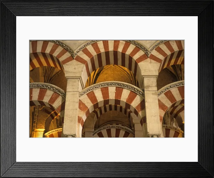 Framed Print : SPAIN. Cordoba. Mezquita (Mosque). Interior of the Mosque Cathedral. Details of the arches. Expanding of Almanzor. Hispano-Moresque art. Caliphate period