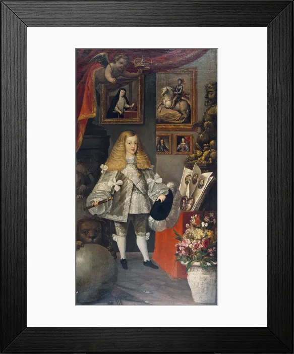 Framed Print : HERRERA BARNUEVO, SebastiAn de (1619-1671). Portrait of Charles II as a Child and his Ancestors. ca. 1667