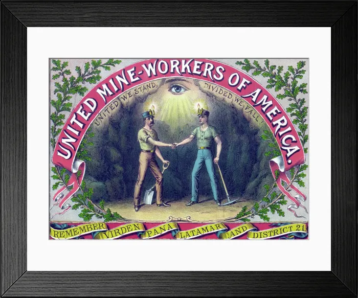 Framed Print : United Mine-Workers of America certificate of membership cartouche. Color lithograph, 1899
