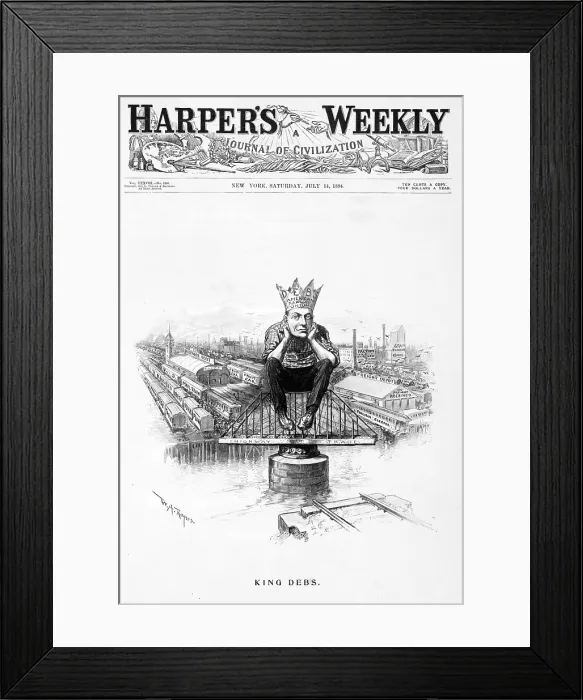 Framed Print : King Debs. Caricature of Eugene Debs, wearing crown labelled Deb's American railway union
