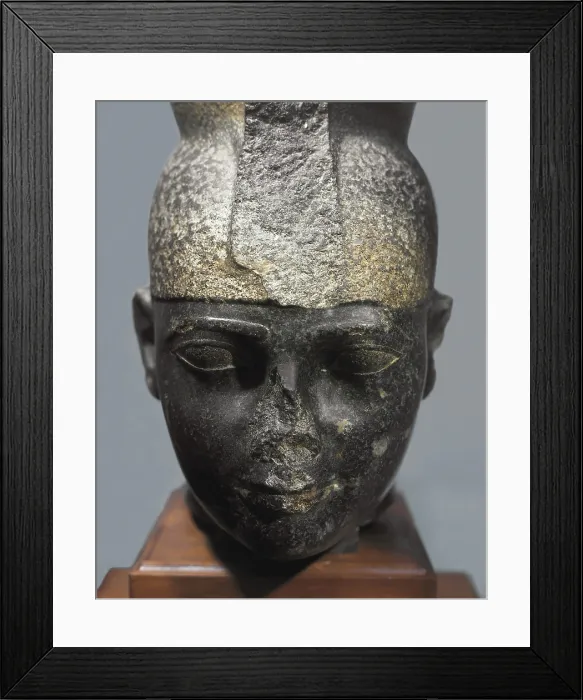 Framed Print : Taharka or Tirhakah. 690 - 664 BC. Taharka has here the high crown of the Nubian Kings. Egyptian art. Third Intermediate Period. Sculpture on rock. EGYPT. Cairo. Egyptian Museum