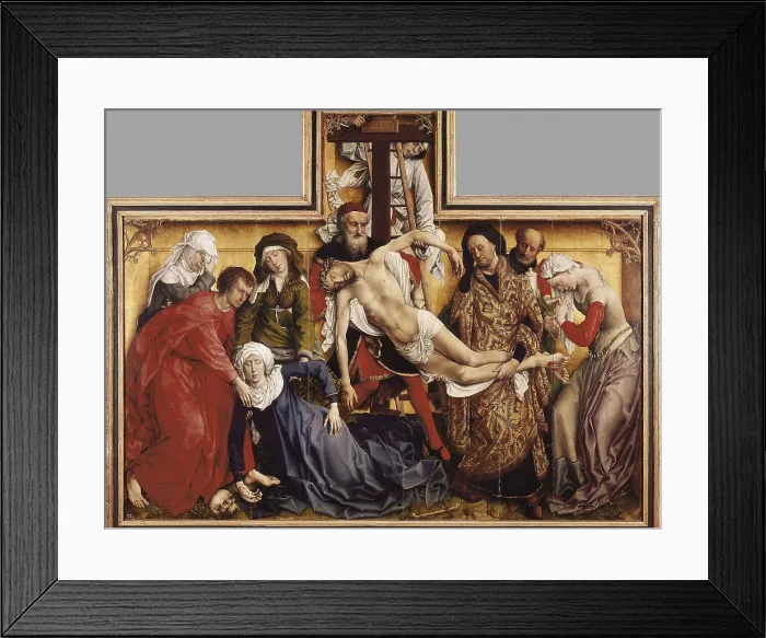 Framed Print : WEYDEN, Rogier van der (1400-1464). The Deposition from the Cross. ca. 1435. Christ, dead, the Maries and the Saints. Work painted for the chapel of the Crossbowmen in Leuven Framed Print : WEYDEN, Rogier van der (1400-1464). The Deposition from the Cross. ca. 1435. Christ, dead, the Maries and the Saints. Work painted for the chapel of the Crossbowmen in Leuven