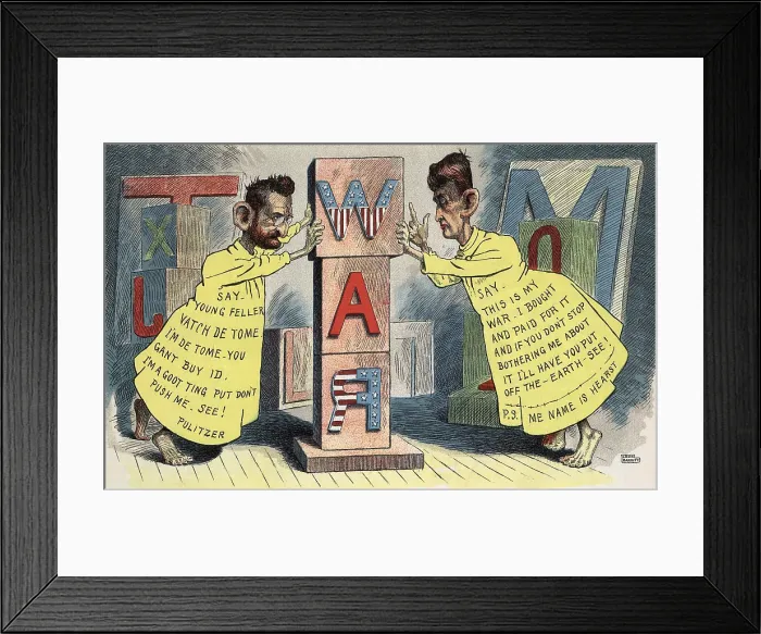Framed Print : US Newspapers of William Randolph Hearst (1863-1951) and Joseph Pulitzer (1847-1911), sensationalized events, shaping public opinion toward entering war against Spain in 1898
