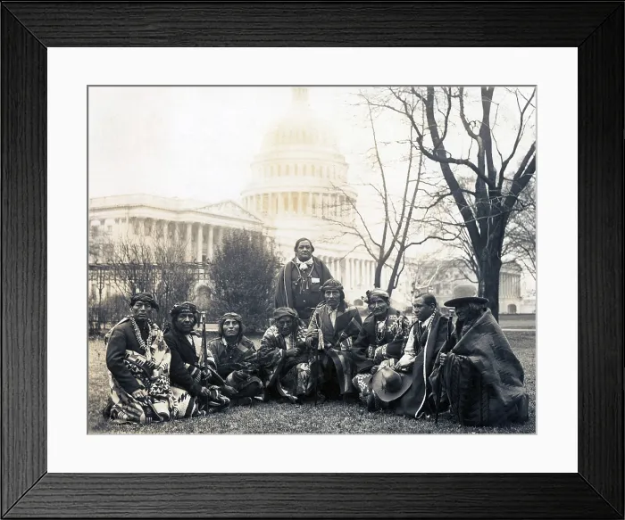 Framed Print : Pueblo Indians photographed at the U.S. Capitol in their first formal visit to Washington DC since the Lincoln Administration. They appeared before the Senate Lands Committee