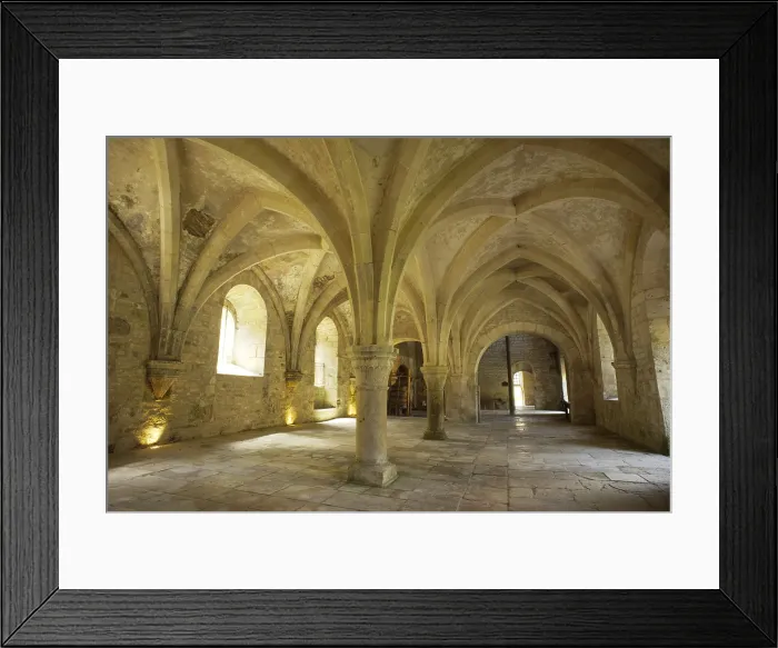 Framed Print : FRANCE. Bitis. Abbey of Fontenay. Cistercian monastery founded in 1119 by Bernardo de Claraval. Forging Hall with a groin vault. Romanesque art. Architecture Framed Print : FRANCE. Bitis. Abbey of Fontenay. Cistercian monastery founded in 1119 by Bernardo de Claraval. Forging Hall with a groin vault. Romanesque art. Architecture