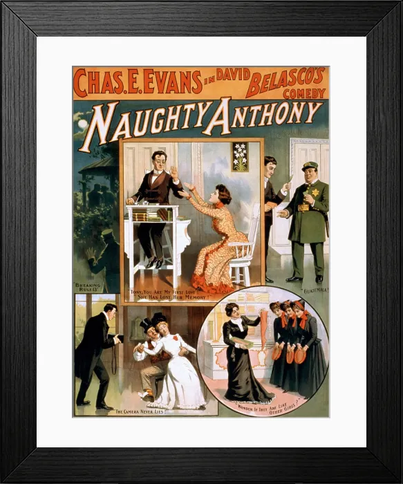 Framed Print : Theatrical poster advertising a David Belasco, (1853-1931) production, 'Naughty Anthony.'