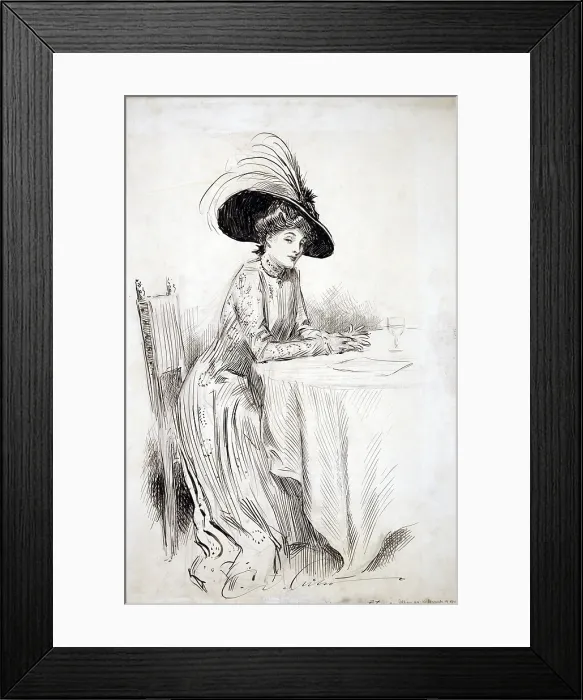 Framed Print : 1910 drawing by Charles Dana Gibson (1867-1944), 'Patience, ' shows a Gibson girl alone at table Framed Print : 1910 drawing by Charles Dana Gibson (1867-1944), 'Patience, ' shows a Gibson girl alone at table