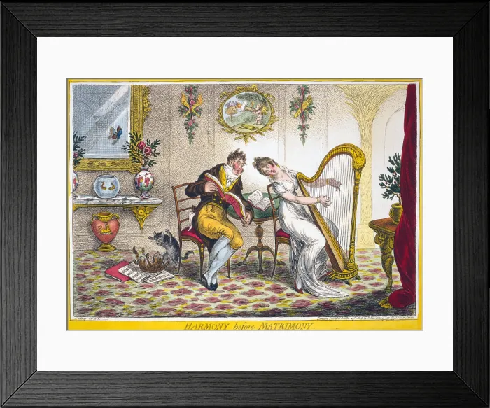 Framed Print : Harmony before Matrimony. A young woman and a fashionably dressed young man singing a duet Framed Print : Harmony before Matrimony. A young woman and a fashionably dressed young man singing a duet