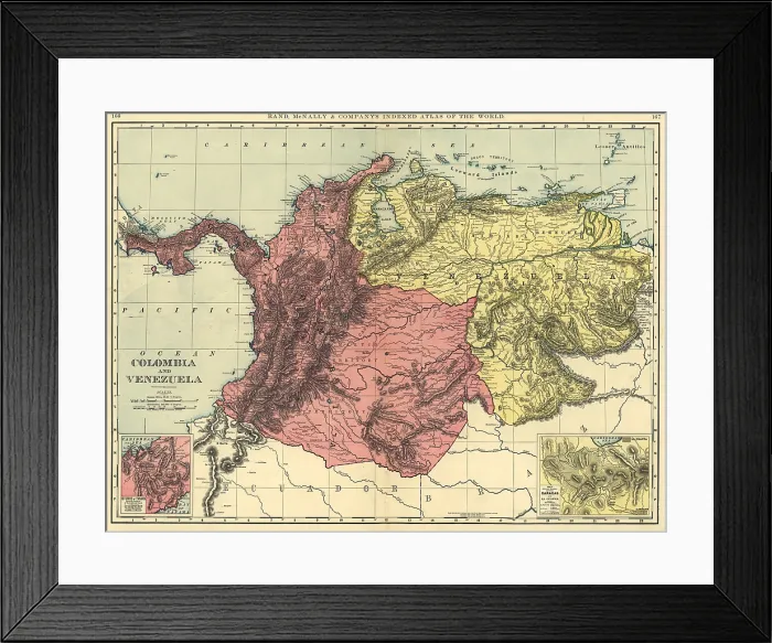Framed Print : Map of Colombia and Venezuela, ca. 1898