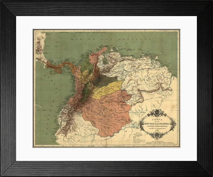 Framed Print : Map of the Republic of Colombia, ca. 1886