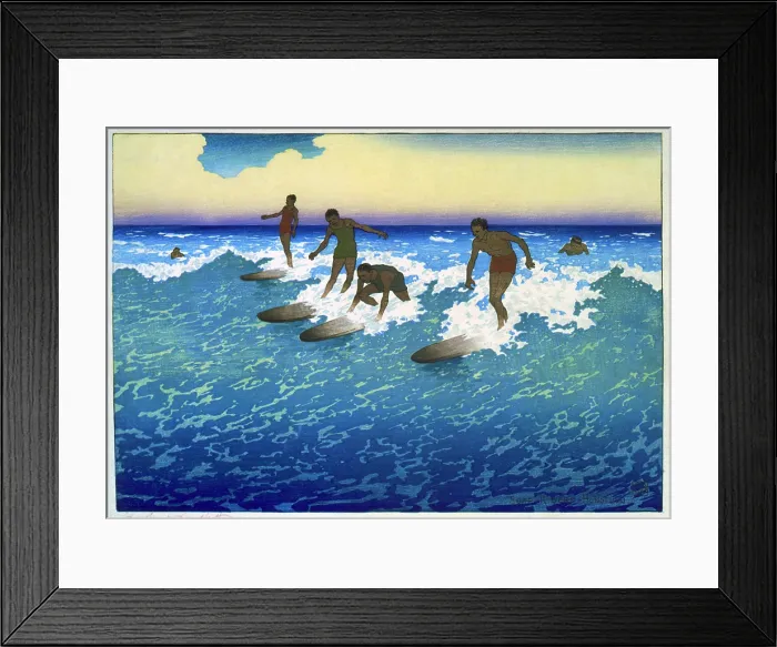 Framed Print : Surf riders, Honolulu, 1921. Woodcut by Charles William Bartlett