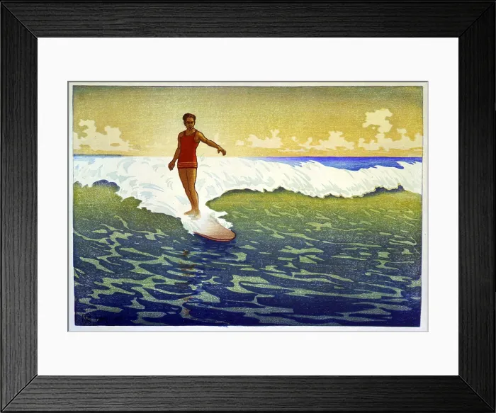 Framed Print : Surf rider, Honolulu, 1921. Woodcut by Charles William Bartlett