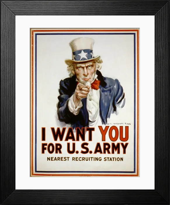 Framed Print : Uncle Sam, I Want You US Army recruiting poster by James Montgomery Flagg, 1917