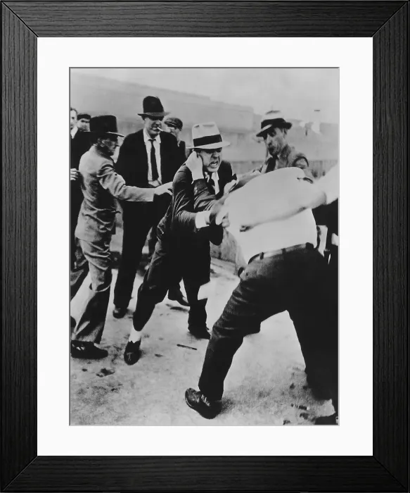 Framed Print : Battle of the Overpass at Ford River Rouge plant. Ford thugs vs. UAW. May 1937. Richard Frankenstein resists as he is beaten by Ford Service Department thugs