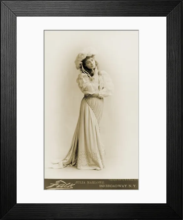 Framed Print : Julia Marlowe (1866-1950), English born American actress, standing, with hand on chin in 1890 portrait by Benjamin Falk Framed Print : Julia Marlowe (1866-1950), English born American actress, standing, with hand on chin in 1890 portrait by Benjamin Falk