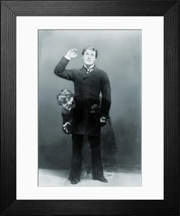 Framed Print : Richard Mansfield (1857-1907), American actor, as Dr. Jekyll superimposed over himself as Mr. Hyde. Trick photography by Pach Brothers. 1892