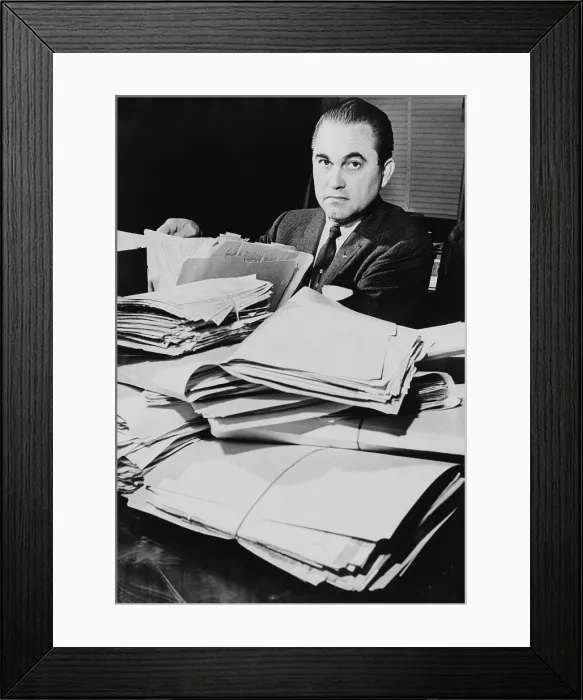 Framed Print : Segregationist Gov. George Wallace of Alabama is shown in his office during the first of his four terms as Alabama's populist segregationist governor. 1964 Framed Print : Segregationist Gov. George Wallace of Alabama is shown in his office during the first of his four terms as Alabama's populist segregationist governor. 1964