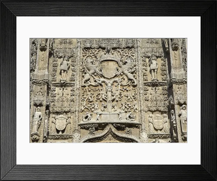 Framed Print : SPAIN. Valladolid. Detail of the facade of the Colegio de San Gregorio (College of St. Gregory) with the coat of arms of the Catholic Monarchs and the Fleur-de-lis
