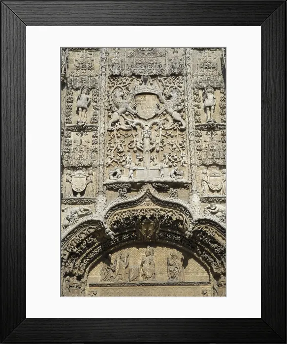 Framed Print : SPAIN. Valladolid. Detail of the facade of the Colegio de San Gregorio (College of St. Gregory) with the coat of arms of the Catholic Monarchs and the Fleur-de-lis