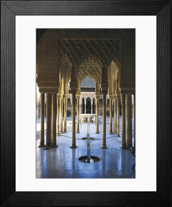 Framed Print : Alhambra. SPAIN. ANDALUSIA. Granada. Alhambra. Patio of the Lions. Hispano-Moresque art. Nasrid dynasty. Architecture Framed Print : Alhambra. SPAIN. ANDALUSIA. Granada. Alhambra. Patio of the Lions. Hispano-Moresque art. Nasrid dynasty. Architecture