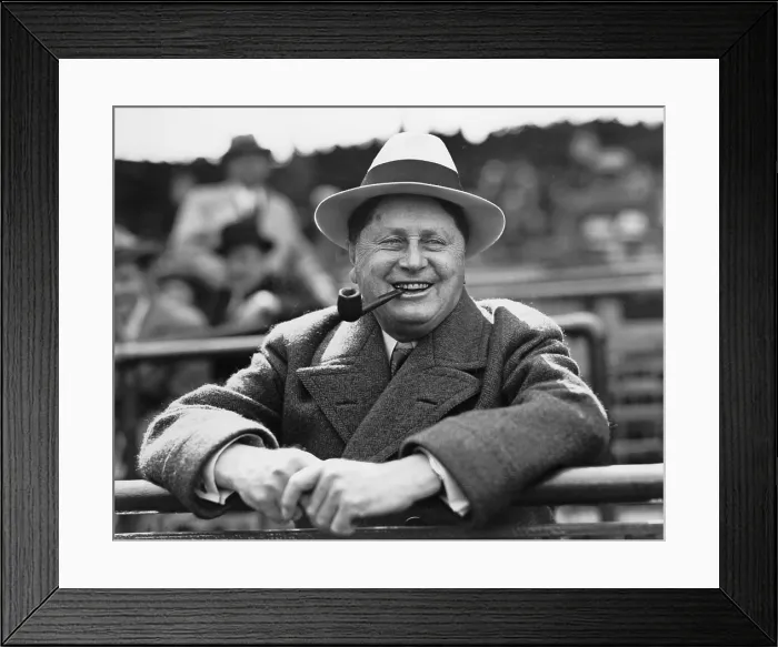 Framed Print : William Wrigley, (1861-1932), president of chewing gum company, watching a game between his Chicago Cubs and the St. Louis Cardinals, in Chicago, Illinois. Ca. 1925
