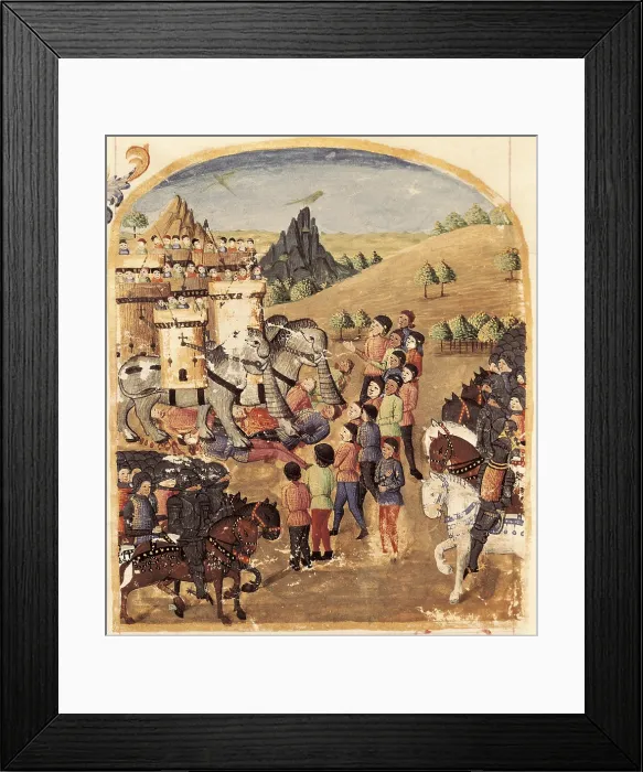 Framed Print : CURTIUS, Rufus Quintus (1st century). The history of Alexander the Great. 1461 - 1468. War elephants. Ilustration of the french edicion of the original of the 1st century b.c Framed Print : CURTIUS, Rufus Quintus (1st century). The history of Alexander the Great. 1461 - 1468. War elephants. Ilustration of the french edicion of the original of the 1st century b.c