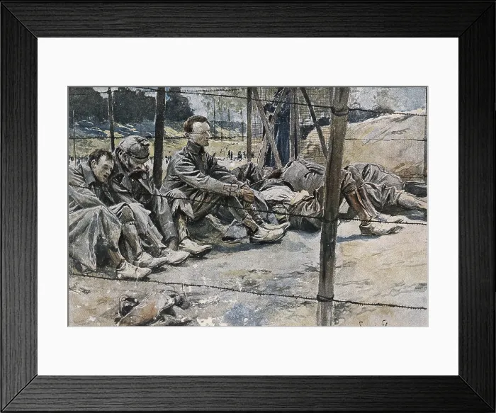 Framed Print : FLAMENG, Franois (1856-1923). WWI. German prisoners of war during the Battle of the Somme of 1916. Published in 'L'Illustration'. 1917. Watercolour