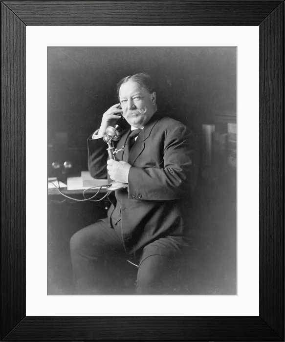 Framed Print : President William Taft (1857-1930) using the telephone during 1908, the year of his election to the US presidency Framed Print : President William Taft (1857-1930) using the telephone during 1908, the year of his election to the US presidency