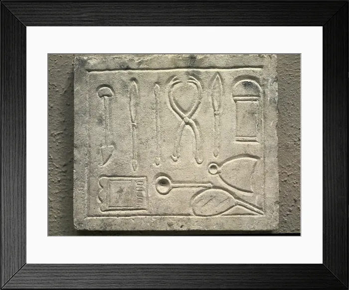 Framed Print : Temples of Sobek and Haroeris. 2nd-1st c. BC. EGYPT. Kawm Umbu. Temple of Kom Ombo (dedicated to Haroeris and Sobek). Relief depicting surgical instruments. Egyptian art
