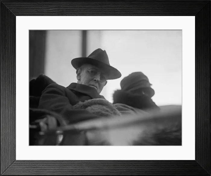 Framed Print : Woodrow Wilson (1856-1924) and his second wife, Edith Bolling Galt Wilson riding in an open carriage in Washington, DC in 1923