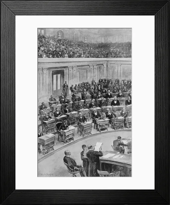 Framed Print : In the Senate, March 25, 1898--Reading the President's message on the destruction of the 'Maine'. Washington, D.C. ca. 1900