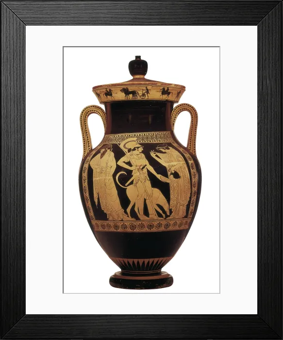 Framed Print : Cleophrades painter (5th century BC). Red-figure amphora depicting the departure of a warrior. 5th c. BC. Classical Greek art. Ceramics. GERMANY. Munich