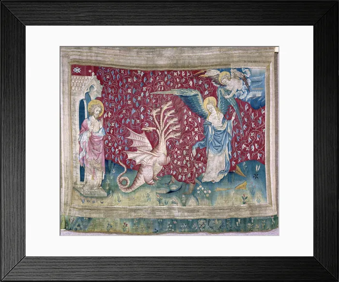 Framed Print : BATAILLE, Nicolas (14th c.). The Woman gets Wings. 1375 - 1382. The Woman Is given wings of the Great Eagle to flee the Dragon