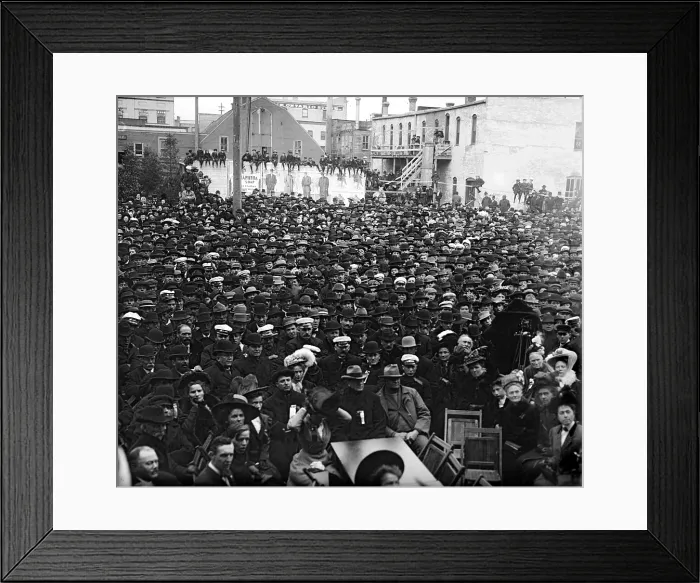 Framed Print : Crowd for waiting for presidential candidate William Taft's (1857-1930) whistle-stop campaign train in Grand Forks, North Dakota in 1908 Framed Print : Crowd for waiting for presidential candidate William Taft's (1857-1930) whistle-stop campaign train in Grand Forks, North Dakota in 1908