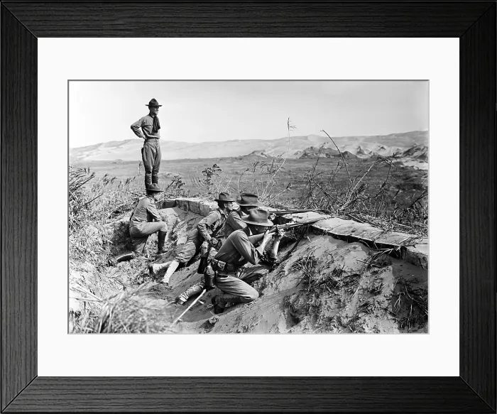Framed Print : The Mexican Revolution. American infantry take position outside of the American-occupied port city of Vera Cruz, Mexico. ca. 1917