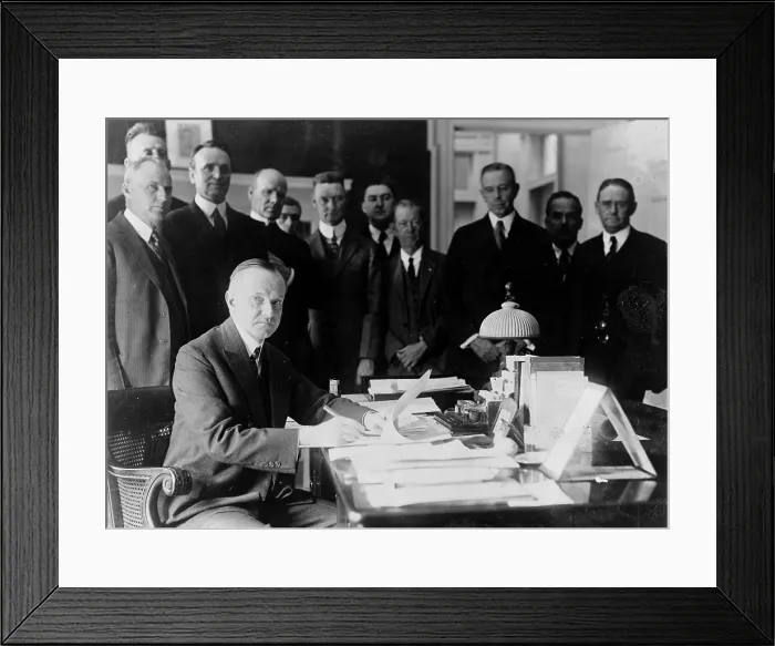 Framed Print : President Calvin Coolidge (1872-33) signing the Cameron Bill which authorizes the construction of the Coolidge Dam in Arizona Framed Print : President Calvin Coolidge (1872-33) signing the Cameron Bill which authorizes the construction of the Coolidge Dam in Arizona