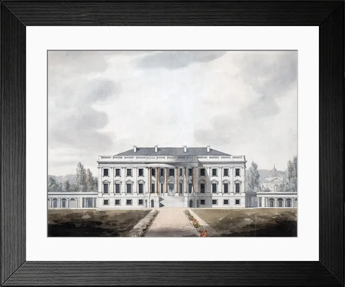 Framed Print : The White House. View of the South Portico as proposed by Latrobe. Washington, D.C. Benjamin Latrobe watercolor, ca. 1817