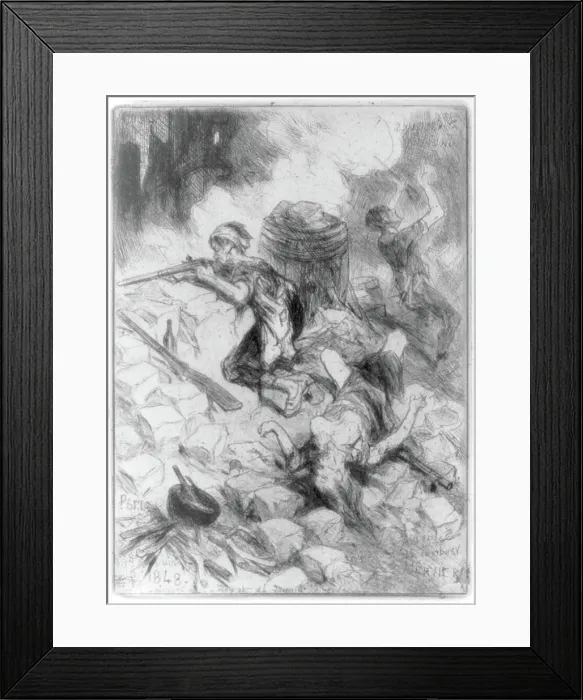Framed Print : 1848, The French revolution: scene at the barricade, Paris, June 1848