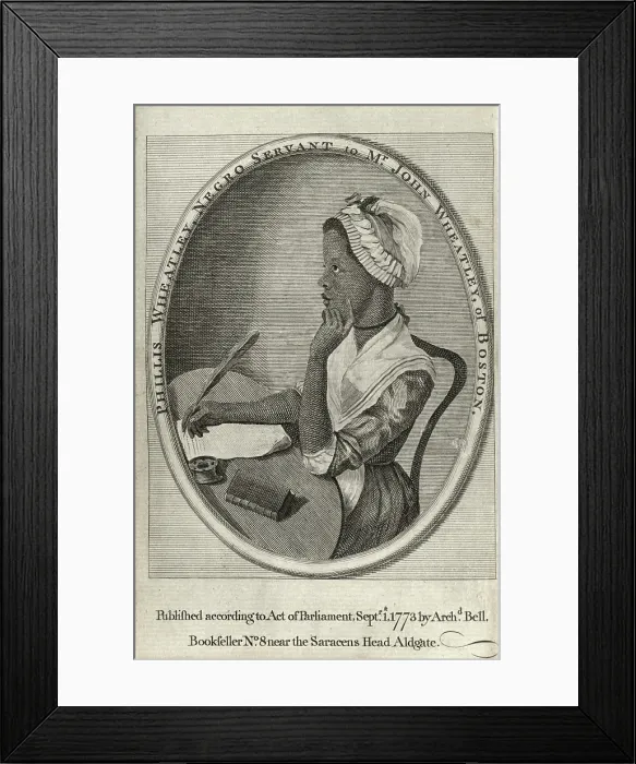 Framed Print : Phillis Wheatley (1753-1784) portrait on the frontispiece of her 1773 book, Poems on various subjects, religious and moral