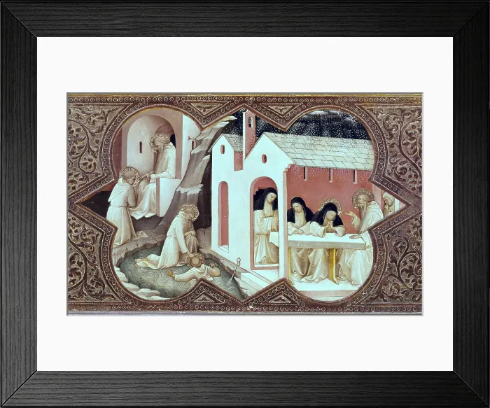 Framed Print : Lorenzo Monaco (1370-1422). The Coronation of the Virgin. 1413. Detail of the predella. Renaissance art. Trecento. Oil on wood. ITALY. Florence Framed Print : Lorenzo Monaco (1370-1422). The Coronation of the Virgin. 1413. Detail of the predella. Renaissance art. Trecento. Oil on wood. ITALY. Florence