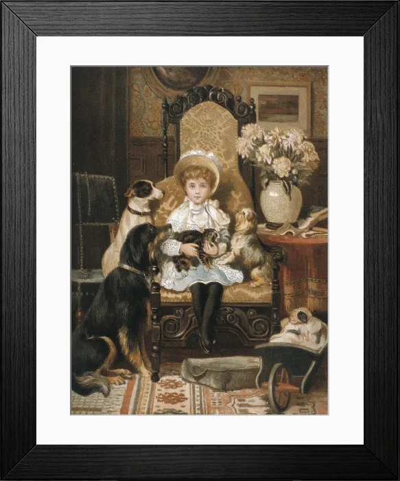 Framed Print : GARLAND, Valentine Thomas (second half 19th century-1903). Doddy And Her Pets (J. Rolls Hoare's Daughter). 1880s. Costumbrism. Drawing
