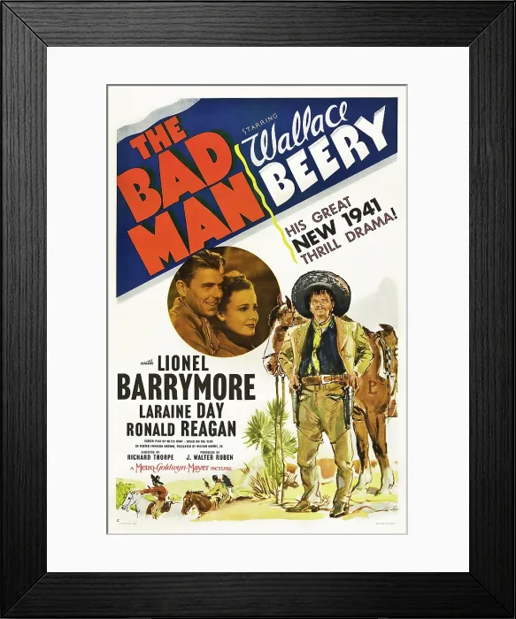 Framed Print : THE BAD MAN, US poster, from left: Ronald Reagan, Laraine Day, Wallace Beery, 1941