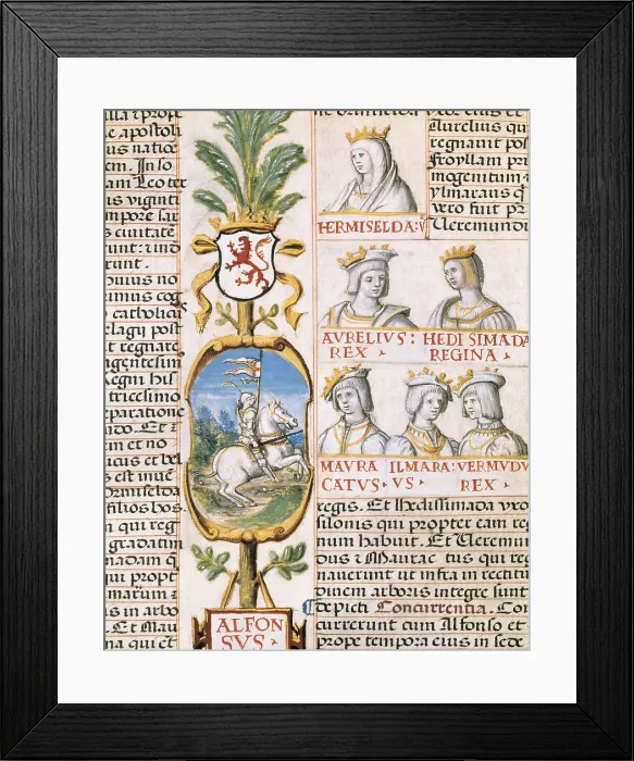 Framed Print : Alfonso II of Asturiescalled 'The Chaste' (759-842). King of Asturiasand Galicia (791-842). Interior. 1904; Genealoga de los Reyes de Espaa. 1463
