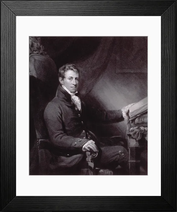 Framed Print : Sir Humphry Davy (1778-1829), British chemist, discovered several chemical elements including sodium, potassium, barium, magnesium, calcium, and iodine. 1830 engraving