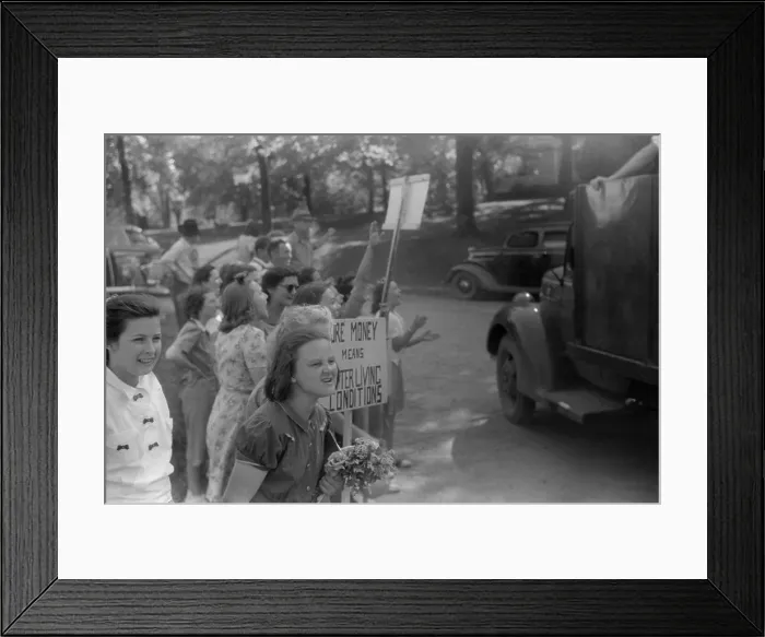 Framed Print : CIO pickets jeering at workers entering a mill in Greensboro, Georgia. May 1941. Photo by Jack Delano. (BSLOC_2013_6_120)