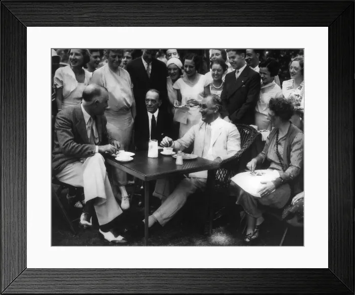 Framed Print : Governor Franklin Roosevelt with group at Hyde Park. July 7, 1932. At FDR's right is his long-time political adviser, Louis Howe. (BSLOC_2013_6_122) Framed Print : Governor Franklin Roosevelt with group at Hyde Park. July 7, 1932. At FDR's right is his long-time political adviser, Louis Howe. (BSLOC_2013_6_122)
